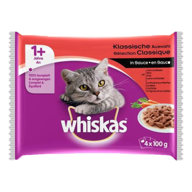 WHISKAS Sachets fraîcheur en sauce 4 variétés Pour chat adulte 4X100g