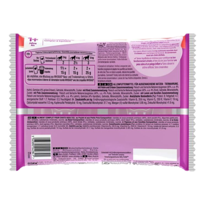 WHISKAS Sachets fraîcheur en sauce 4 variétés Pour chat adulte 4X100g